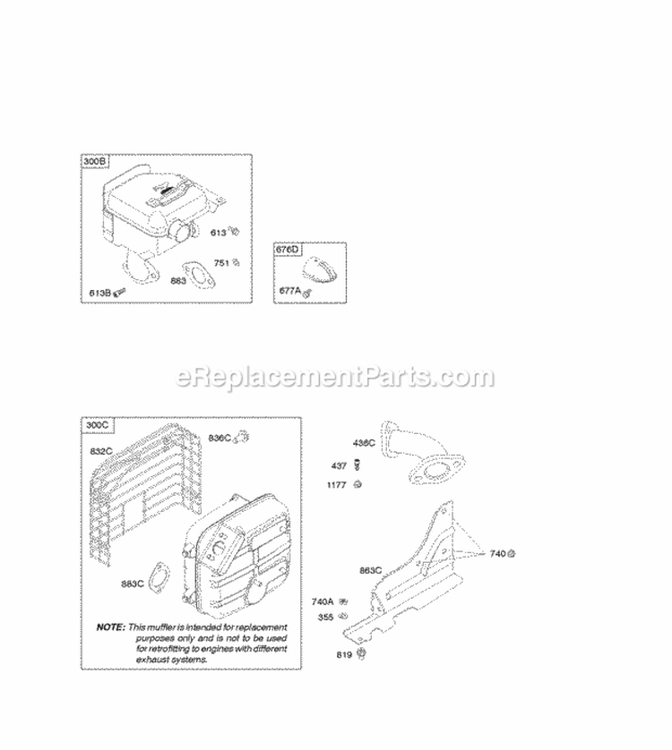 Exhaust System Diagram and Parts List for 21Z314-0110-E1  Briggs and Stratton Engine